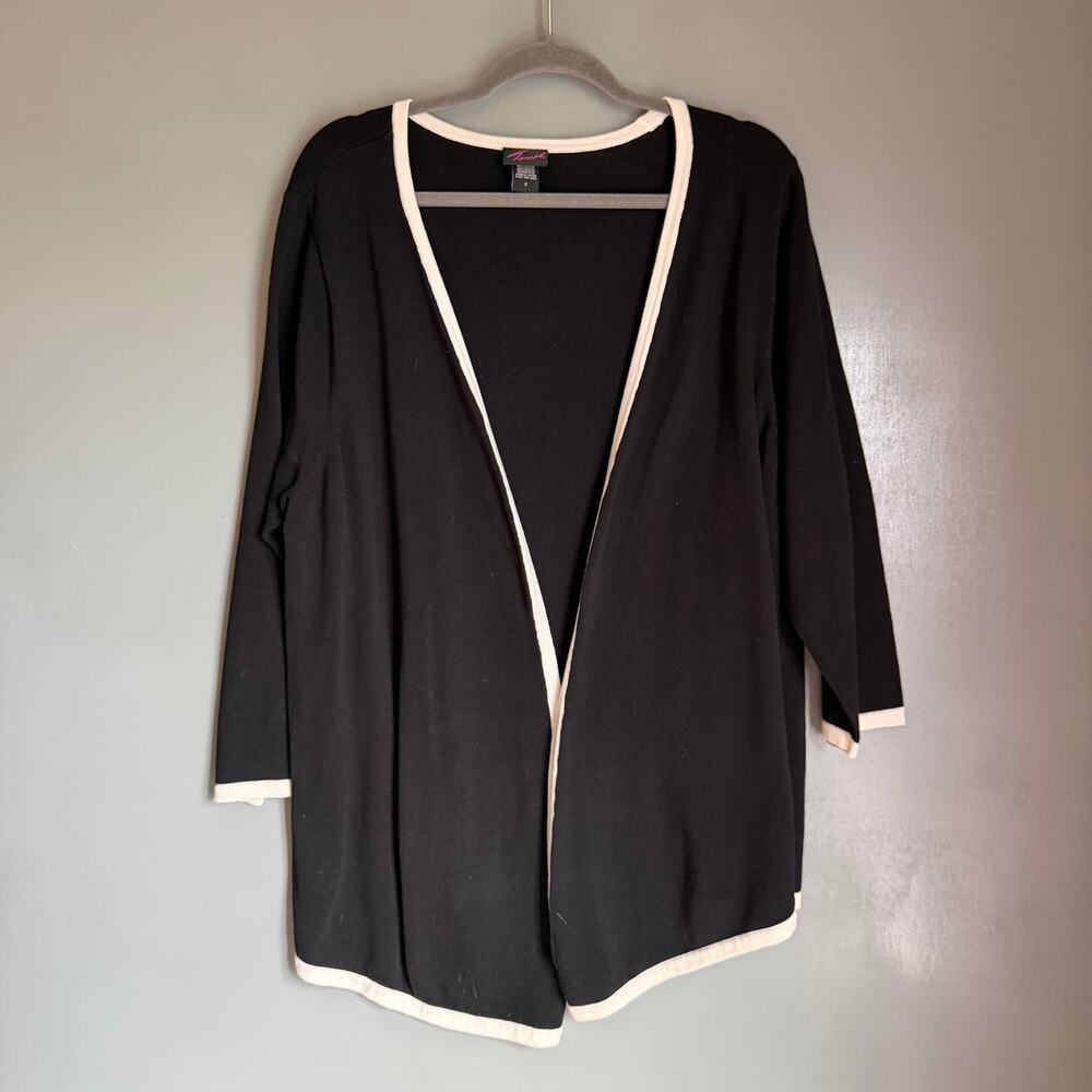 Vintage TORRID Women's 2 X Black Sweater White Trim Classic Open Front Cardigan
